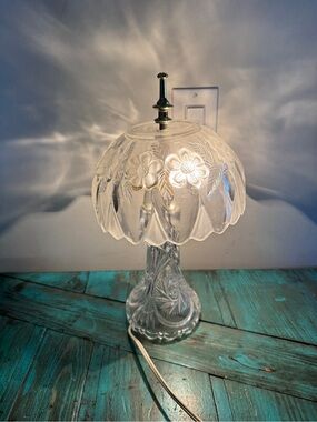 Vintage Pressed Glass Boudoir Lamp with Floral Glass Shade